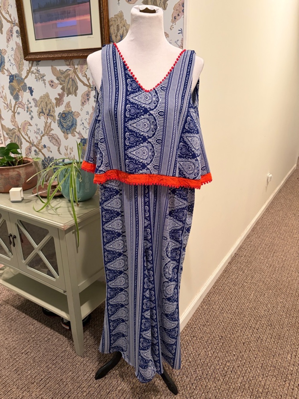 THML Navy Paisley Pommed  Jumpsuit